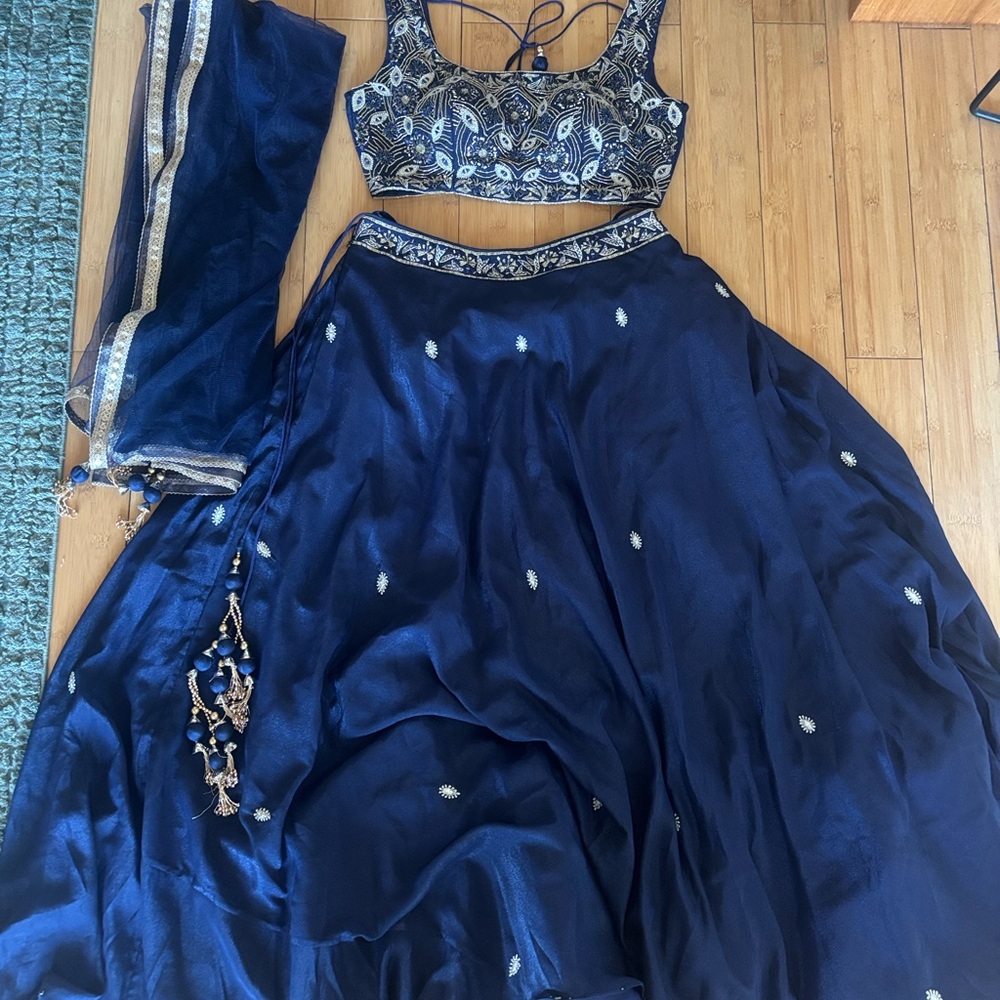 SOLD Elegant Navy Blue Embroidered Lehenga Set